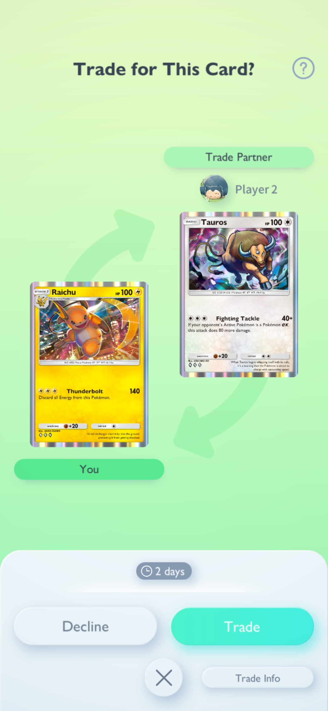 Interfaccia di scambio di tasca Pokémon TCG 2